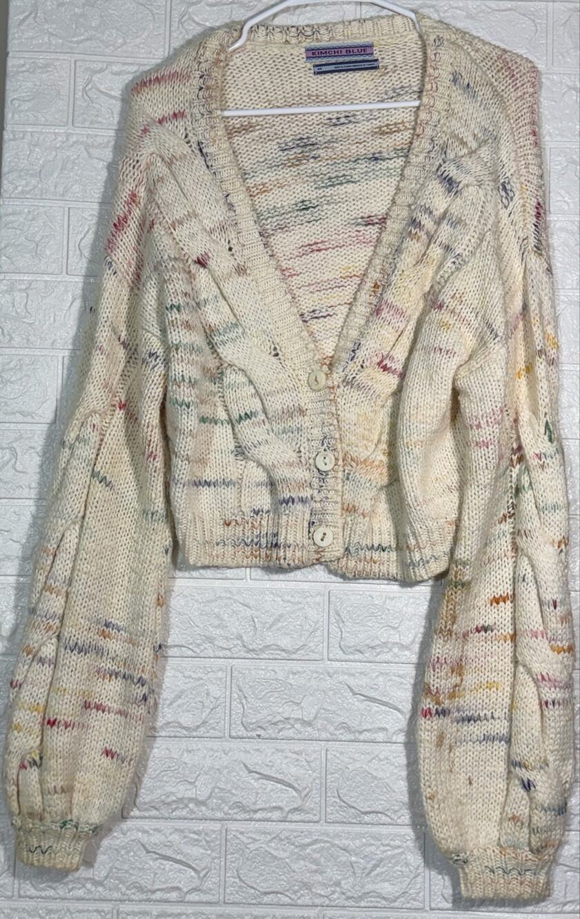 Kimchi Blue Women’s Medium Cream Multicolor Chunky Knit Cropped Cardigan